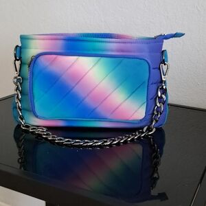THINK ROYLN Blue and Pink Shoulder Bag with Chain Strap